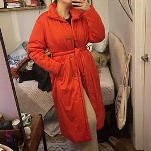 Bright red duvet style for all mankind jacket